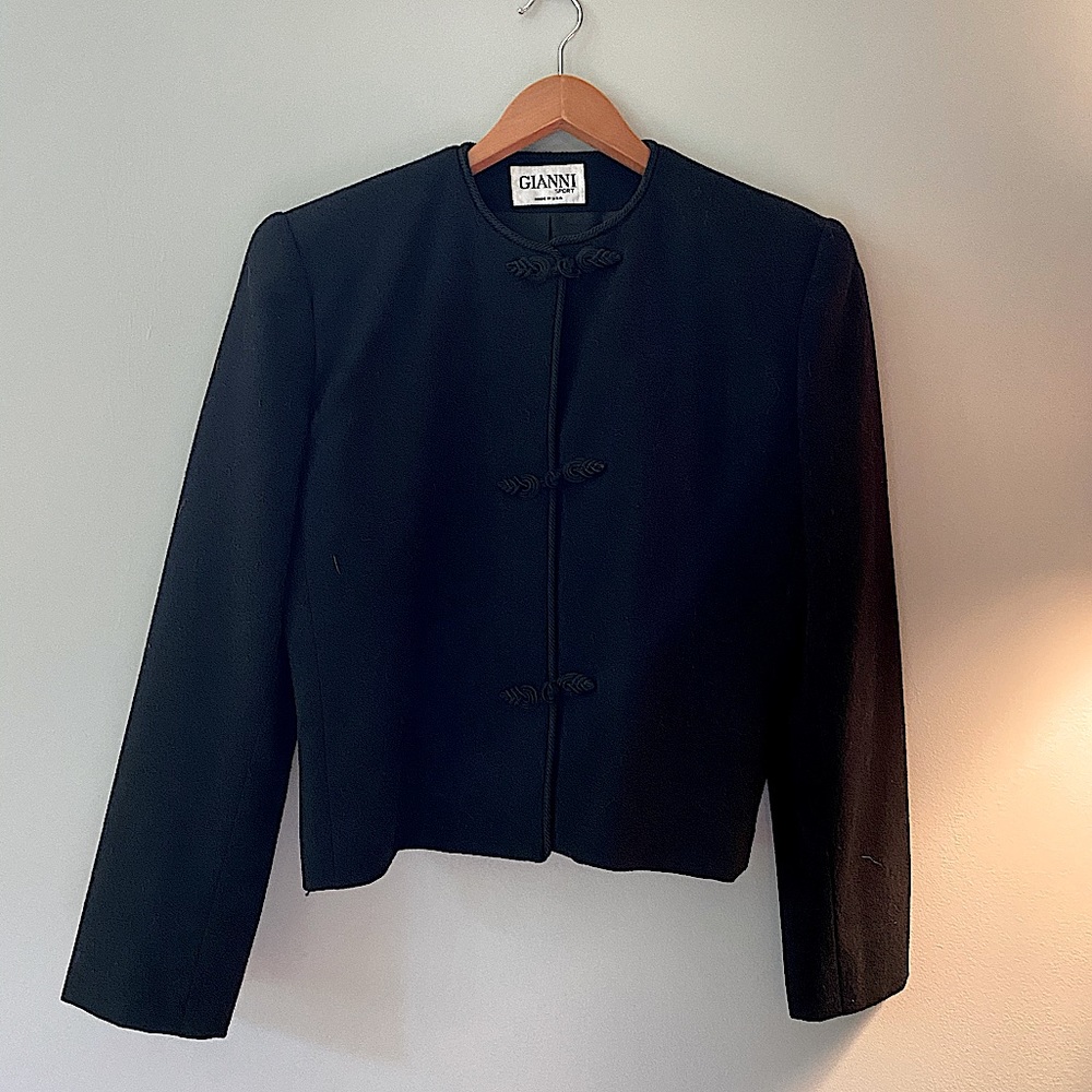 Black Wool Bolero Jacket with Frog Closures size 6